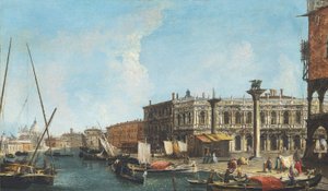 Venetsian Grand Canal -kanaalin sisäänkäynti, oikealla Piazetta ja Libreria Marciana, vasemmalla Dogana ja Santa Maria della Salute. tekijältä Michele Marieschi