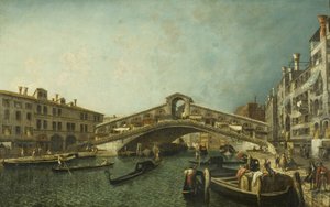 Rialton silta, Venetsia, n. 1740 (öljy kankaalle) tekijältä Michele Marieschi