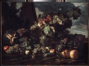 "Asetelma viinirypäleillä" Michelangelo Pace da Campidoglion (1610-1670) maalaus 1650-1660 Mitat 98x134 cm Eremitaaši, Pietari