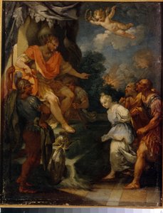 Marttyyri prokonsulin edessä. (Kristityjen vaino Rooman valtakunnassa). Michele Roccan maalaus (noin 1670-noin 1751), öljy kankaalle. Italialainen taide (Parma), 1600-1700-luvun loppu, barokkitaide. Latvian tasavallan ulkomaantaiteen valtionmuseo, Riika (L