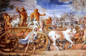 Konsuli Lucius Aemilius Pauluksen voitto Makedonian kuninkaan Perseuksesta (yksityiskohta), noin 1570 (fresko) tekijältä Michele and Rocchetti Jacopo Alberti