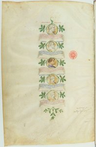 Viscontien sukututkimus (BNF, ms lat. 5888) btv1b10020318d, f36). tekijältä Michelino Molinari da Besozzo