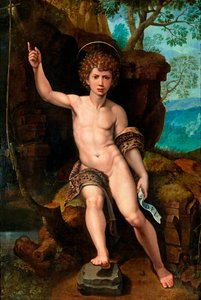 ""Pyhän Johannes Kastajan esitys"" (Pyhä Johannes Kastaja) Michael Coxcien (Michiel Coxien) maalaus (De Coxien, De Coxcie, Coxius, Van Coxcie ja Coxie) (1499-1592) 1500-luku Öljy puulle Koko 104x73 cm Yksityinen kokoelma tekijältä Michiel I Coxie or Coxcie