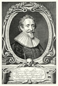 Hugo Grotius, hollantilainen juristi, teologi; filosofi ja kirjailija (kaiverrus) tekijältä Michiel Jansz. van (after) Miereveld