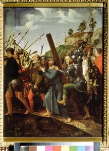 Kristus kantaa ristiä. (Kristus kantaa ristiä). Michael Sittowin (1460 tai 1468-1525) maalaus. Öljy kankaalle, 37,5 x 28,3 cm, noin 1518-1525. Hollantilainen taide, renessanssi. Pushkinin taidemuseo, Moskova.