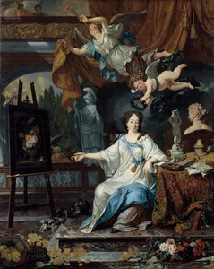 Allegorinen naismuotokuva, luultavasti Rachel Ruysch (1664-1750). tekijältä Michiel van Musscher