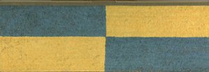 Paneeli suorakulmioilla sinistä ja keltaista höyhenkuviota, c. A.D.650-850 (höyhenet (sininen ja kultainen ara), puuvillakangas ja kamelin kuitukangas) tekijältä Middle Horizon Epoch 2A