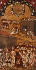 Meksikon valloitus, paneeli XVII, n. 1696-1715 (maali puulle)