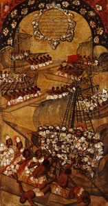 Meksikon valloitus, paneeli XXII, n. 1696-1715 (maali puulle) tekijältä Miguel Gonzalez