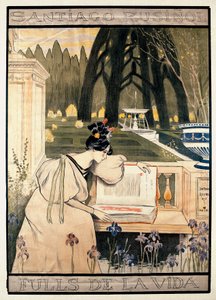Julisteesitys Santiago Rusinol y:n (i) Pratsin (1861-1931) proosarunoja kuvaavasta litografiasarjasta "Elämän sivut" tekijältä Miguel Utrillo