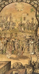 Hernan Cortes par Gonzalezin, Miguelin ja Juanin Meksikon valloitus (aktiivinen 1600-luvun loppu). Öljy puulle, koko: 97x53