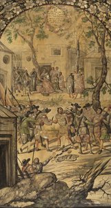 Hernan Cortes par Gonzalezin, Miguelin ja Juanin Meksikon valloitus (aktiivinen 1600-luvun loppu). Öljy puulle, koko: 97x53