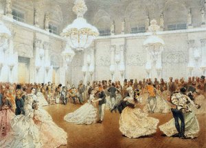 Ball Talvipalatsin konserttisalissa Nasir al-Din Shahin virallisen vierailun aikana toukokuussa tekijältä Mihaly von Zichy
