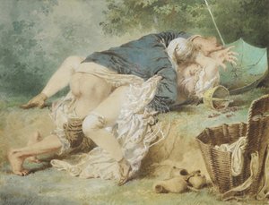 Rakastajat puistossa, 1865 tekijältä Mihaly von Zichy
