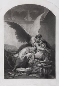Tamara ja Demon. Kuvitus Mikhail Lermontovin runoon Demoni, n. 1880 tekijältä Mihaly von Zichy