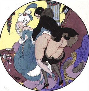 Opettaja pahoinpitelee oppilaansa, kuva 26 teoksesta The Pleasures of Eros, pub. 1901 Leipzigissa (syväpaino).