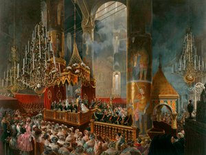 Venäjän tsaaritar Maria Aleksandrovnan kruunaus Moskovassa 1856. tekijältä Mihaly von Zichy