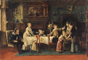 Vierailu uudessa vauvassa, 1800-luku tekijältä Mihály Munkácsy