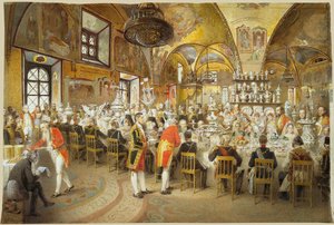 Seremoniallinen illallinen Moskovan Kremlin osien palatsissa, 1883-1895. tekijältä Mihály Zichy