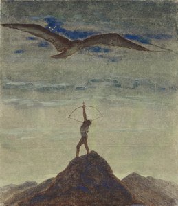 Jousimiehen merkki (syklistä "horoskooppi") par Ciurlionis, Mikalojus Konstantinas (1875-1911). Tempera paperille, koko: 35,3x30,1