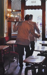 Tanssivat tarjoilijat, 2019 (öljy pellavalle) tekijältä Mike Briscoe