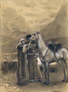 Zaran jäähyväiset Ismailin kanssa. Kuvitus Mikhail Lermontovin runoon Ismail Bey, 1890-1891 tekijältä Mikhail Aleksandrovich Vrubel