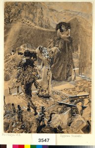 Tamaran tanssi - Kuvitus Mihail Lermontovin (1814-1841) runosta "Demoni" - Mihail Aleksandrovich Vrubelin (Vrubel) (1856-1910) taideteos tekijältä Mikhail Aleksandrovich Vrubel