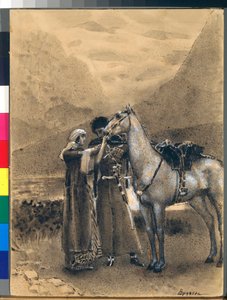 Zaran ja Ismailin jäähyväiset - Kuvitus Mihail Lermontovin (1814-1841) runosta "Izmail-bey" (Izmail bey) - Mihail Aleksandrovich Vrubelin (Vrubel) (1856-1910) taideteos tekijältä Mikhail Aleksandrovich Vrubel