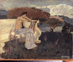 Muse, projekti teatteriesiripusta (Muse - Design for a Theater Curtain) - Mihail Aleksandrovich Vrubelin (Vrubel) maalaus (1856-1910), öljy kankaalle, noin 1890 - Venäläinen näyttämötaide tekijältä Mikhail Aleksandrovich Vrubel