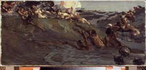 Naiadien ja tritonien soittaminen - Mihail Aleksandrovitš Vrubelin (Vrubel) maalaus (1856-1910), öljy kankaalle tekijältä Mikhail Aleksandrovich Vrubel