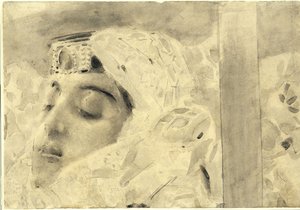 Tamara arkussa. Kuvitus Mikhail Lermontovin runoon Demoni, 1890-1891 tekijältä Mikhail Aleksandrovich Vrubel