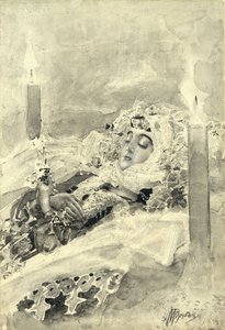 Tamara arkussa. Kuvitus Mikhail Lermontovin runoon Demoni, 1890-1891 tekijältä Mikhail Aleksandrovich Vrubel