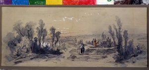 Verhosuunnittelu Piotr Ilitch Tšaikovskin (1840-1893) oopperaan "Mazepa" (P. Tšaikovskin "Mazepa" -oopperan verhosuunnittelu). Mihail Iljitš Botšarovin (1831-1895) teos. Akvarelli paperille tekijältä Mikhail Ilyich Bocharov