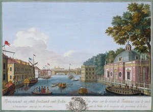 Näkymä Fontanka-joelle luolasta, Pietari, Venäjä, 1753 tekijältä Mikhail Makhayev
