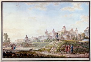Näkymä Tighinan linnoituksesta Benderyssä Moldaviassa - Mihail Matveevich Ivanovin (1758-1823) akvarelli paperille