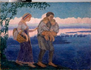 Ilta kotiinpaluu - Mihail Nikolajevitš Jakovlevin (1880-1942) maalaus öljy kankaalle