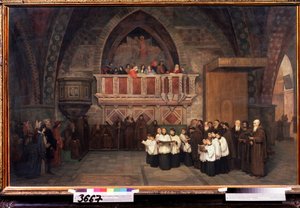 ""Vesperit Pyhän Franciscus Assisilaisen kirkossa, Italia"" Mihail Petrovitš Botkinin (1839-1914) maalaus 1871 Valtion Tretjakovin galleria, Moskova tekijältä Mikhail Petrovich Botkin