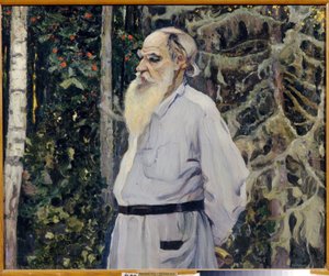 Kirjailija Leon N. Tolstoin (1828-1910) muotokuva (Kirjailija Leo N. Tolstoin muotokuva). Mihail Vasilyevich Nesterovin (1862-1942) maalaus öljy kankaalle tekijältä Mikhail Vasilievich Nesterov