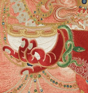 Yksityiskohta keisarillisesta kirjaillusta silkki-tangasta tekijältä Ming Dynasty Chinese School