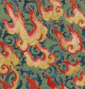 Yksityiskohta keisarillisesta kirjaillusta silkki-tangasta tekijältä Ming Dynasty Chinese School