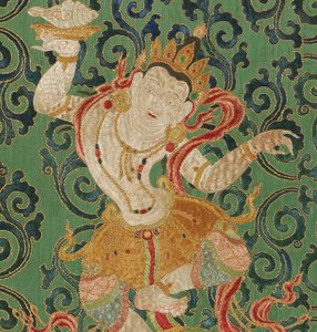 Yksityiskohta keisarillisesta kirjaillusta silkki-tangasta tekijältä Ming Dynasty Chinese School