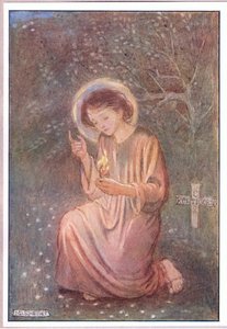 Hän polvistui kasteiselle ruoholle (väri litho) tekijältä Minnie Didbin Spooner