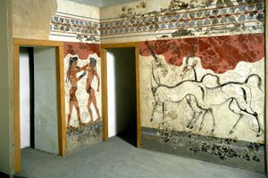 Minoan Art: "" eläimet ja taistelijataistelu""" Fresko Akrotirin Santorinista. 1500-luvulla eaa. Ateena, kansallinen arkeologinen museo tekijältä Minoan