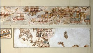 Minoan Art: "" meriretkikunta"" Fresko Akrotirista Santorinille. 1500-luvulla eaa. Athenes, kansallinen arkeologinen museo tekijältä Minoan