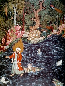 Profeetta Elia pelastaa prinssi Noor Ad-Dahrin, 1562–1577. tekijältä Mir Sayyid Ali