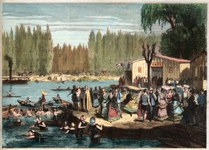 Uinti La Grenouilleressa, aivan Pariisin ulkopuolella - La Grenouillere Croissy-sur-Seinenessä vuonna 1869 - Mirandan jälkeen tekijältä Miranda Miranda
