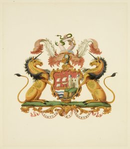 Bristolin kaupungin käsivarret, n. 1830 (lyijykynä ja akvarellipaperi) tekijältä Miss (attr.to) Braikenridge