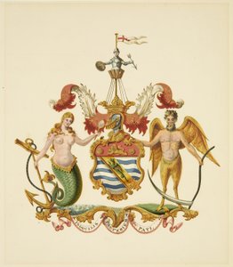 Arms of the Society of Merchant Venturers, n. 1830 (kynä ja akvarelli paperilla) tekijältä Miss (attr.to) Braikenridge