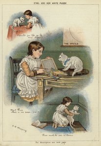 Ethel ja hänen valkoinen kissansa (chromolitho) tekijältä Miss Eliza F. Manning