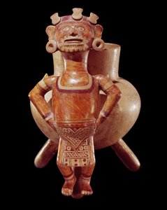 Kolmijalkamaljakko, jossa kuvahahmo, Miahuatlanista, Oaxacasta (keramiikka)